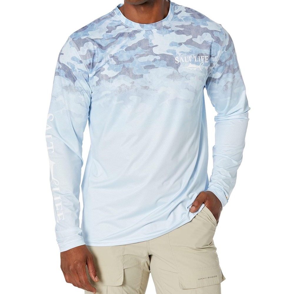 Salt Life Mens SLX UVapor Performance Long Sleeve Fishing Shirt Blue Camo M NWT